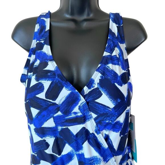 Sea & Sand Blue Paint Asymmetrical Wrap Swimdress - Picture 3 of 14